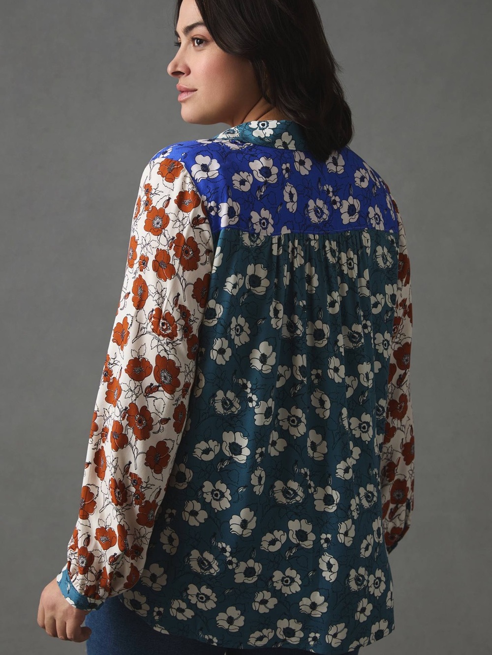 Anthropologie Maeve Paz Alida Contrast Floral Patchwork Buttondown Blouse XXSP - Picture 6 of 16